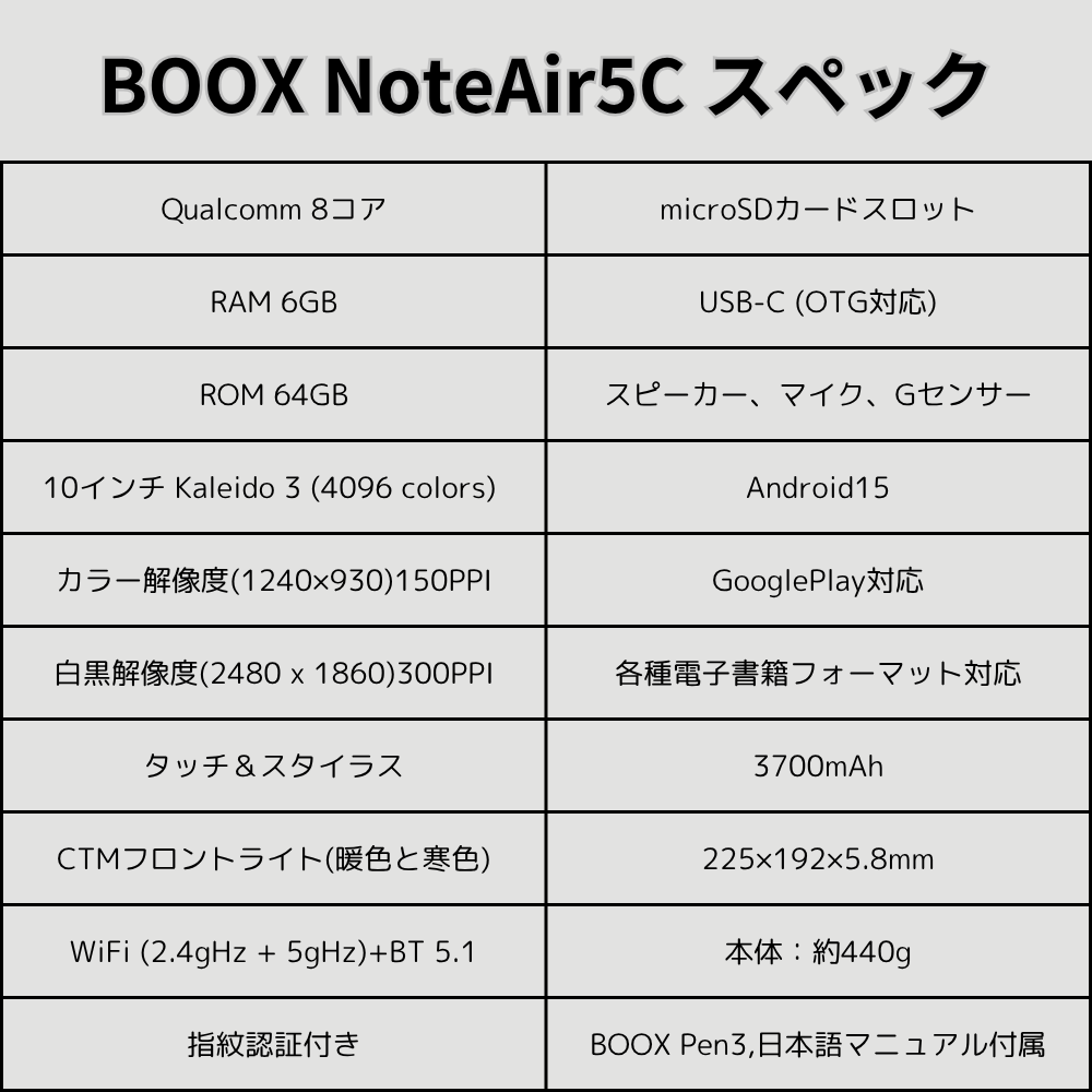 BOOX Note Air5 C｜10.3インチカラー電子ペーパーノート