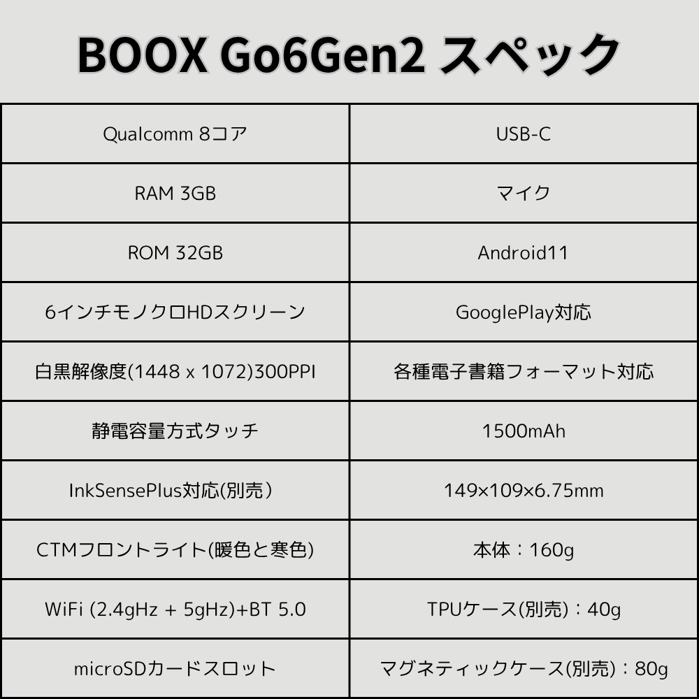 【6インチ】BOOX Go6Gen2 モノクロ電子ペーパータブレット