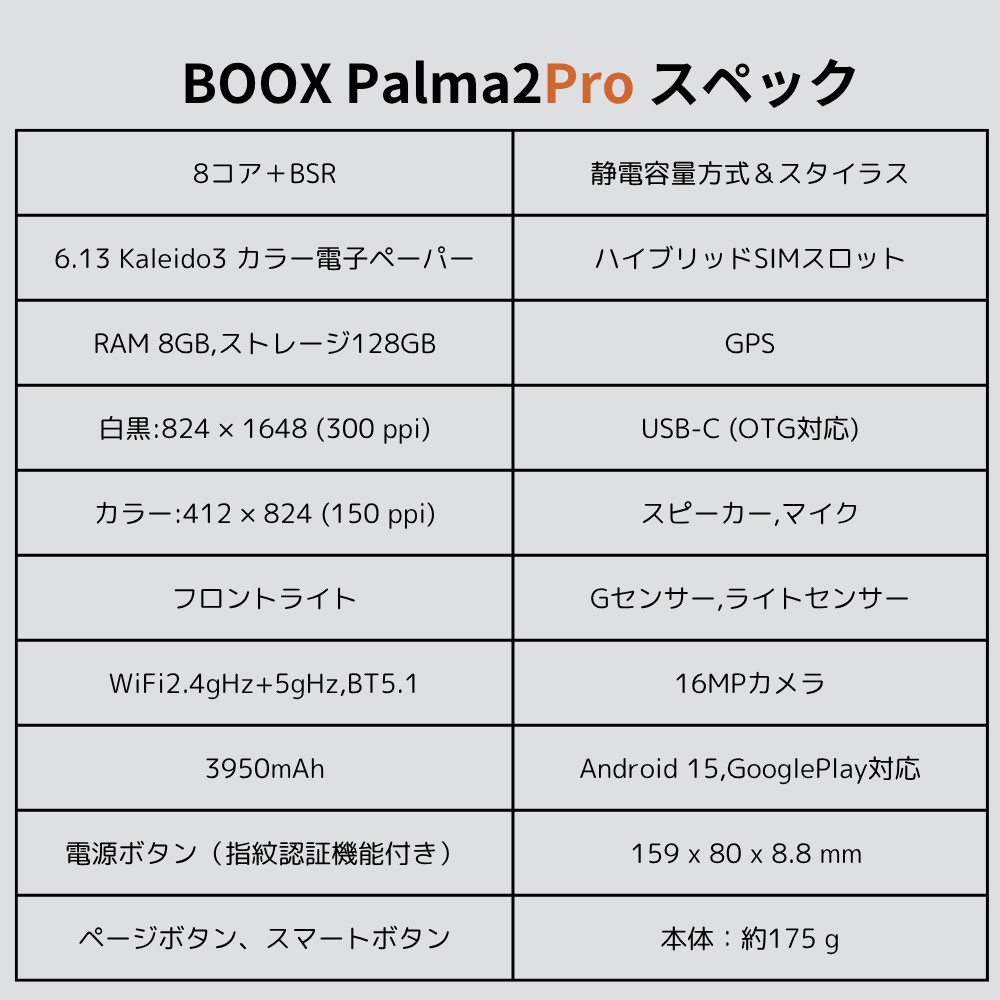 【6インチ】BOOX Palma2Pro SIMフリー カラー電子ペーパータブレット